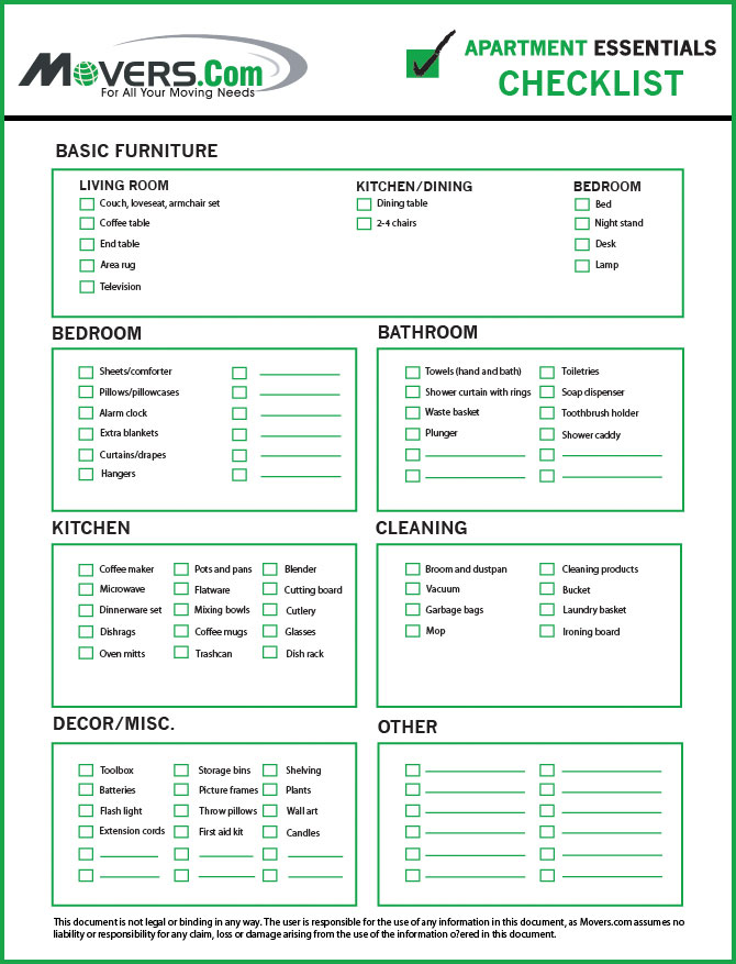 my first apartment printable checklist
