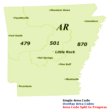 Find Arkansas Area Codes by Map