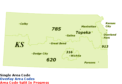 Find Kansas Area Codes by Map