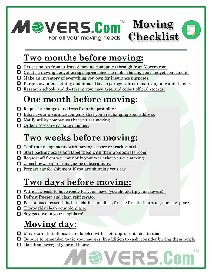 long distance moving checklist