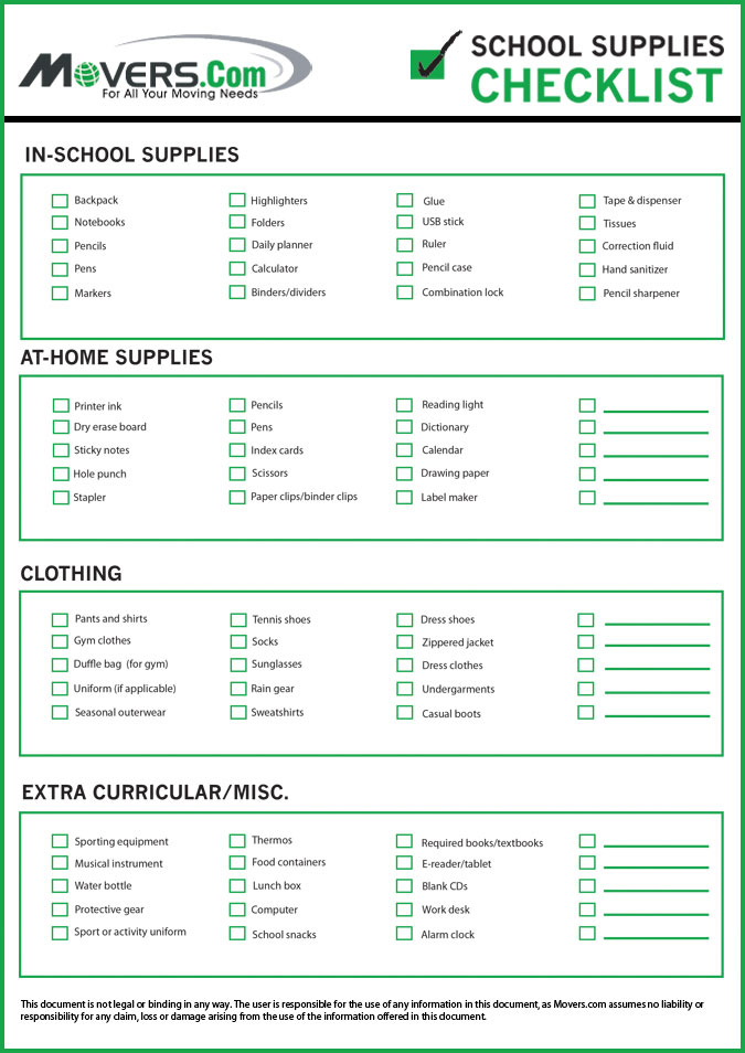 Moving Supplies Checklist 